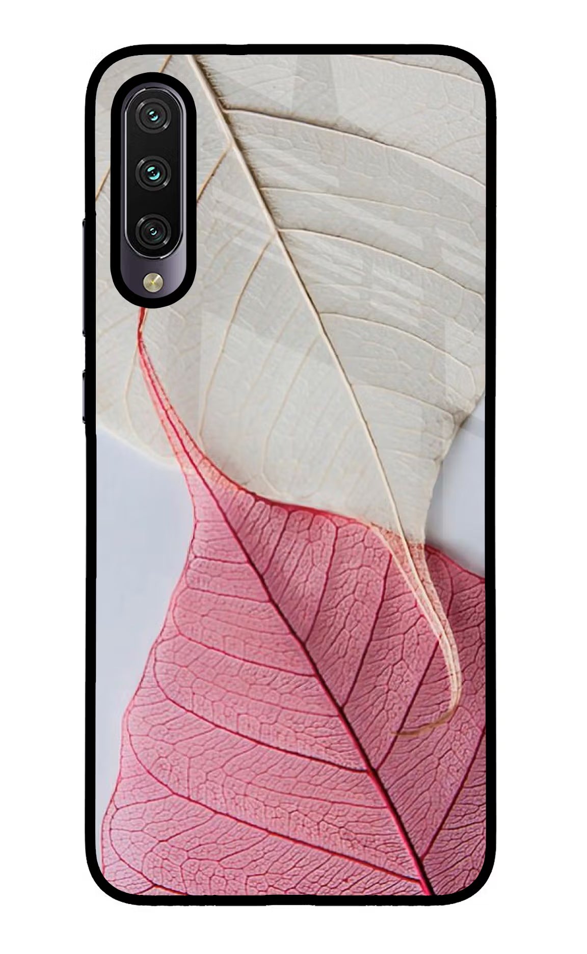 White Pink Leaf Mi A3 Glass Case Back Cover by Casekaro