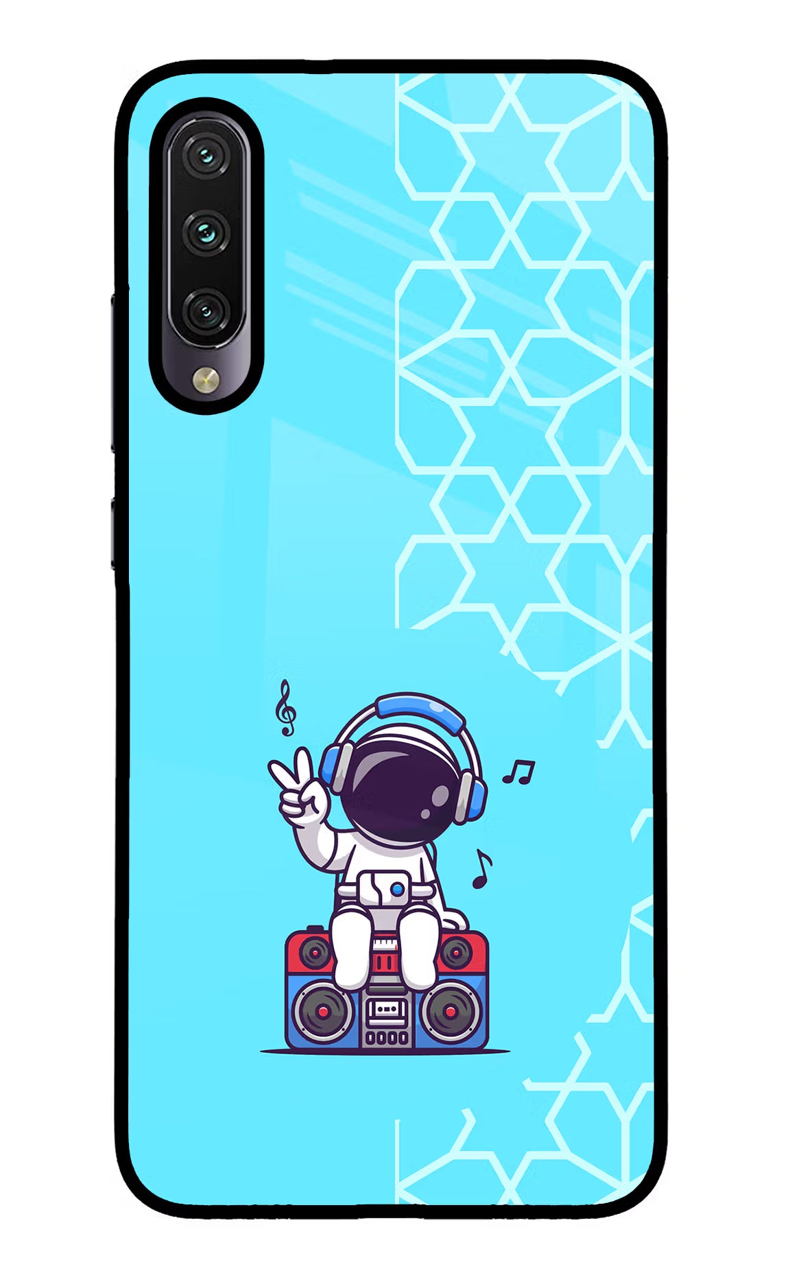 Cute Astronaut Chilling Mi A3 Glass Case Back Cover by Casekaro