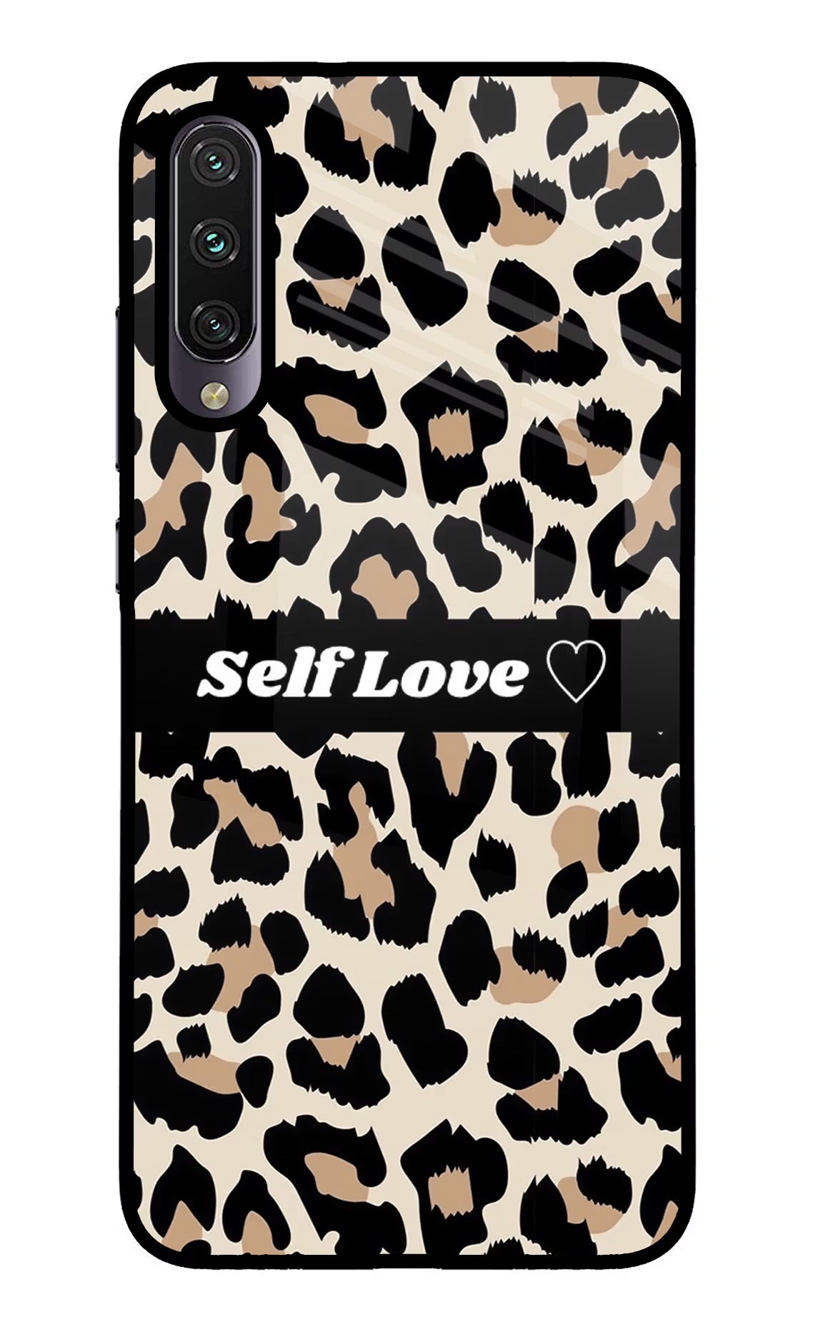 Leopard Print Self Love Mi A3 Glass Case Back Cover by Casekaro