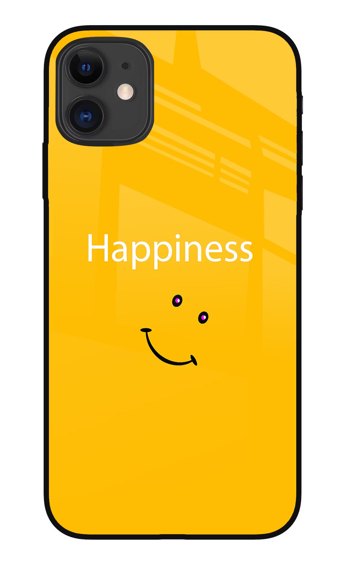 Happiness With Smiley iPhone 11 Glass Case Back Cover by Casekaro