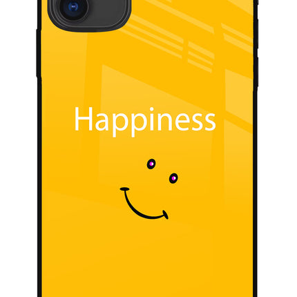 Happiness With Smiley iPhone 11 Glass Case Back Cover by Casekaro