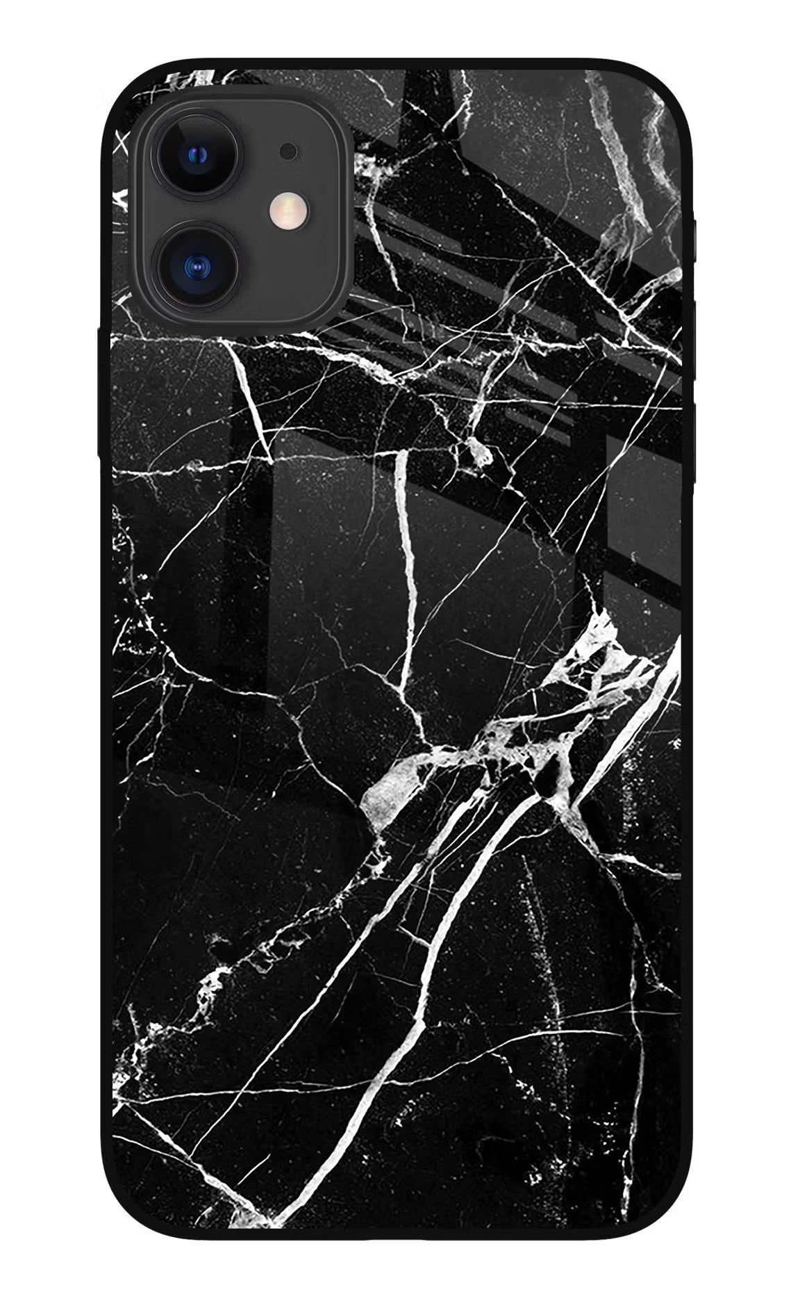Black Marble Pattern iPhone 11 Glass Case Back Cover by Casekaro