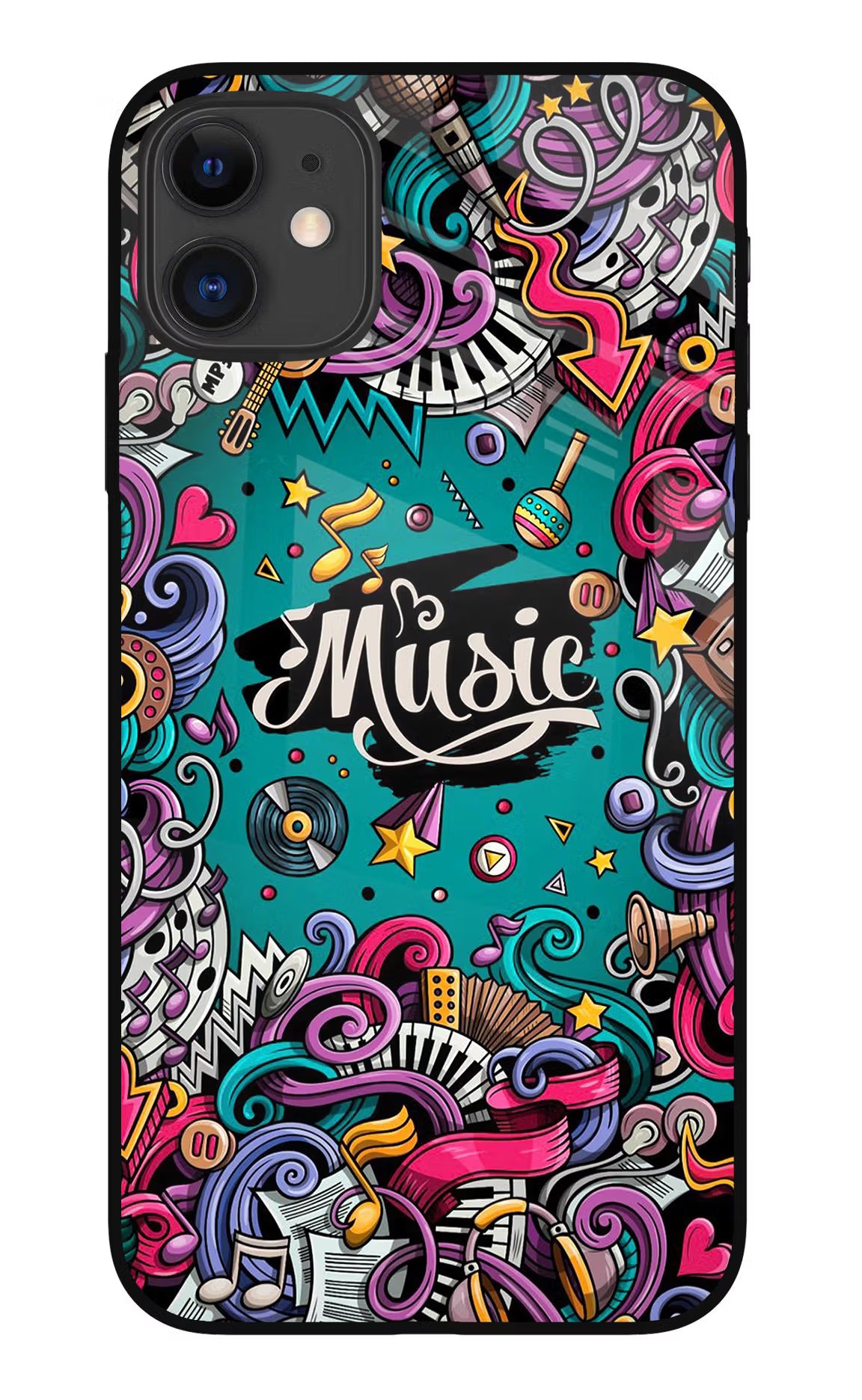 Music Graffiti iPhone 11 Glass Case Back Cover by Casekaro