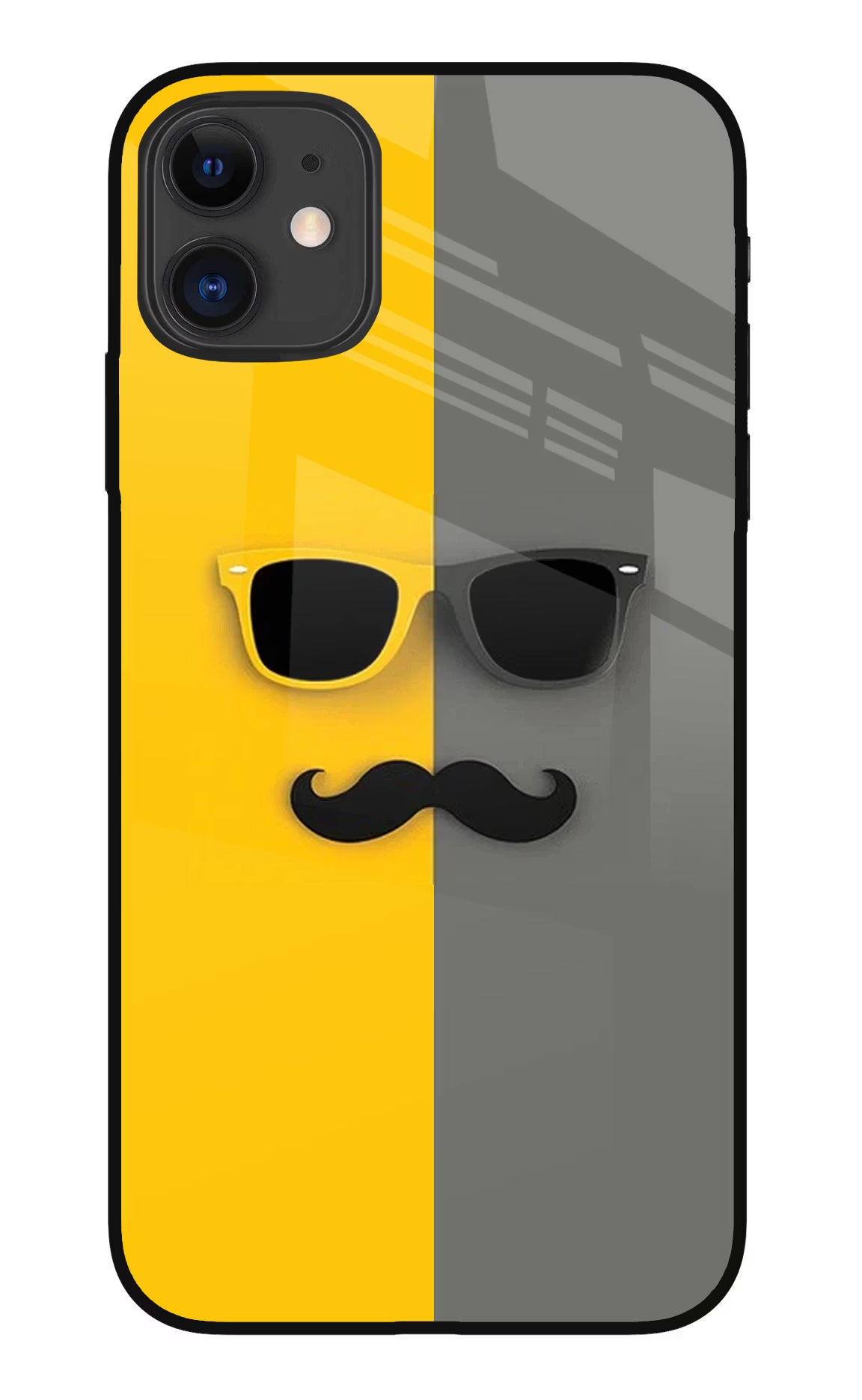 Sunglasses with Mustache iPhone 11 Glass Case Back Cover by Casekaro