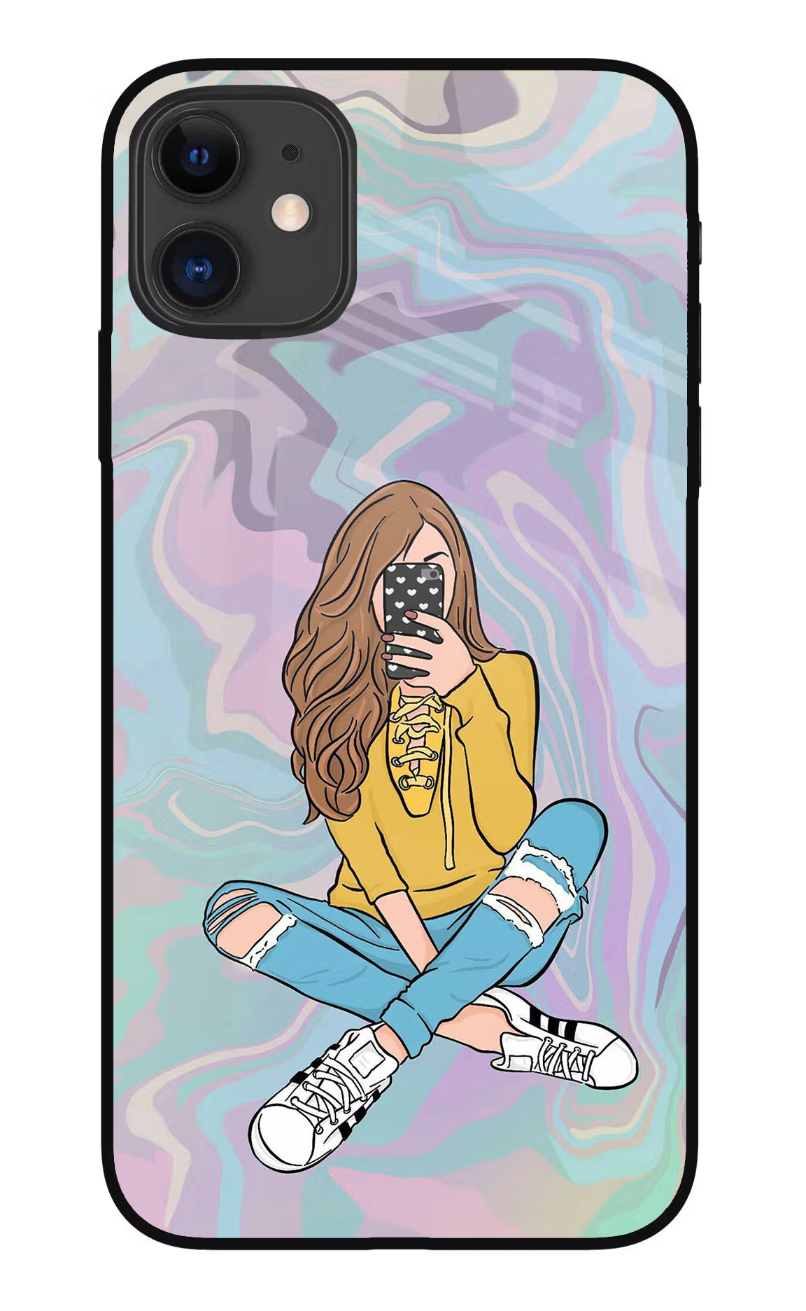 Selfie Girl iPhone 11 Glass Case Back Cover by Casekaro