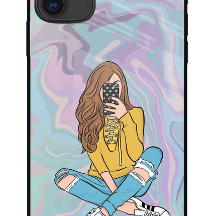 Selfie Girl iPhone 11 Glass Case Back Cover by Casekaro