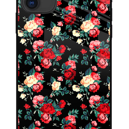Rose Pattern iPhone 11 Glass Case Back Cover by Casekaro