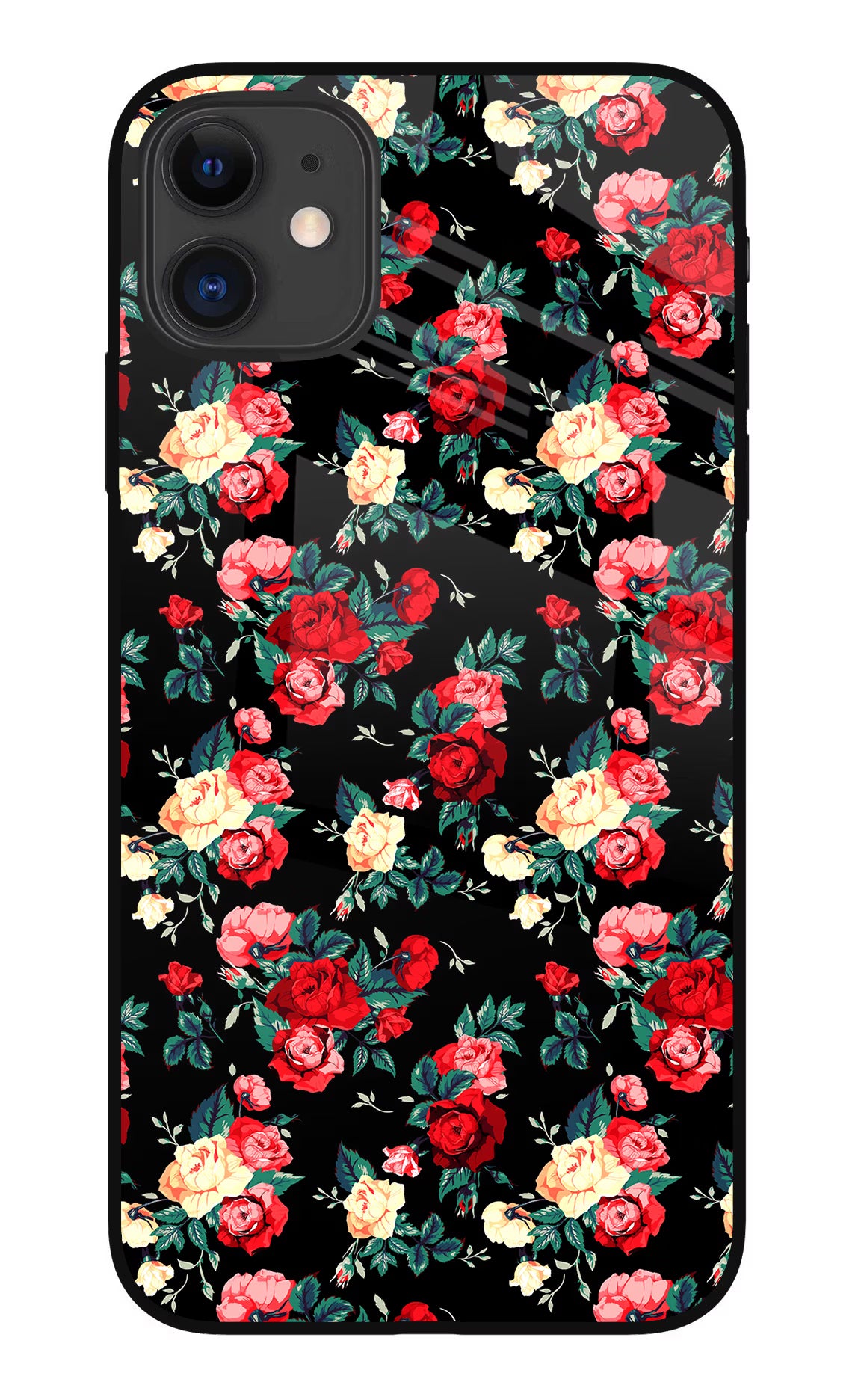 Rose Pattern iPhone 11 Glass Case Back Cover by Casekaro