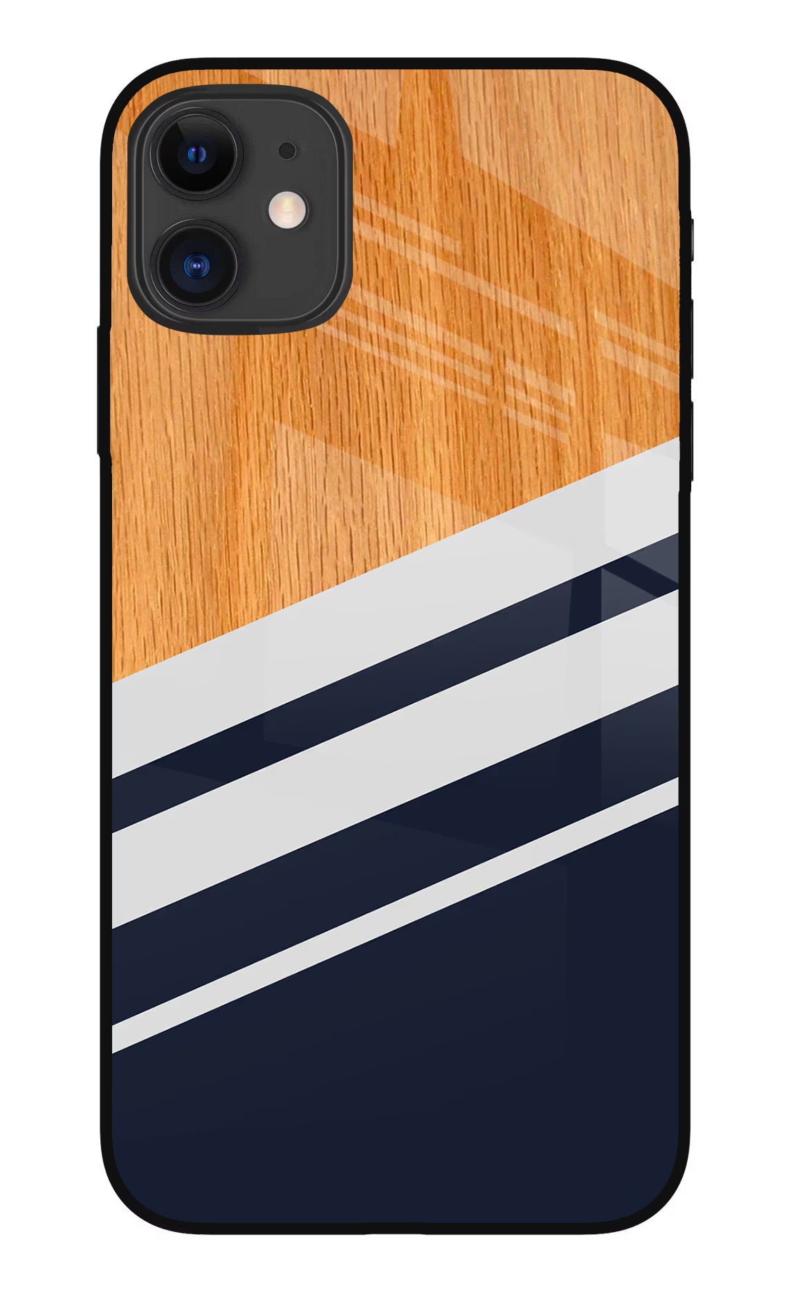 Blue and white wooden iPhone 11 Glass Case Back Cover by Casekaro