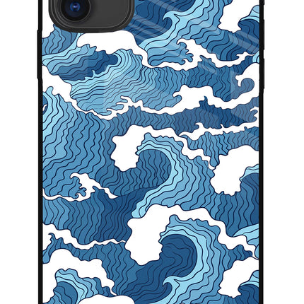 Blue Waves iPhone 11 Glass Case Back Cover by Casekaro