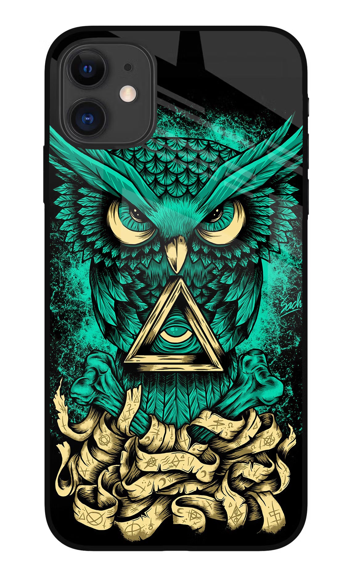Green Owl iPhone 11 Glass Case Back Cover by Casekaro
