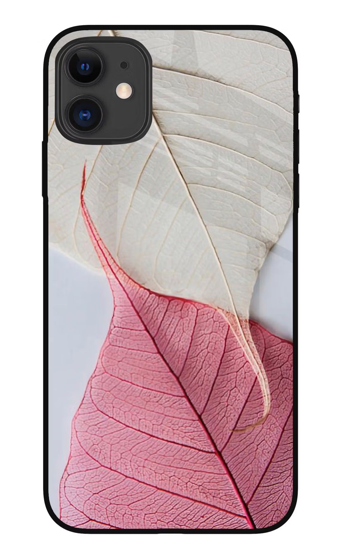 White Pink Leaf iPhone 11 Glass Case Back Cover by Casekaro