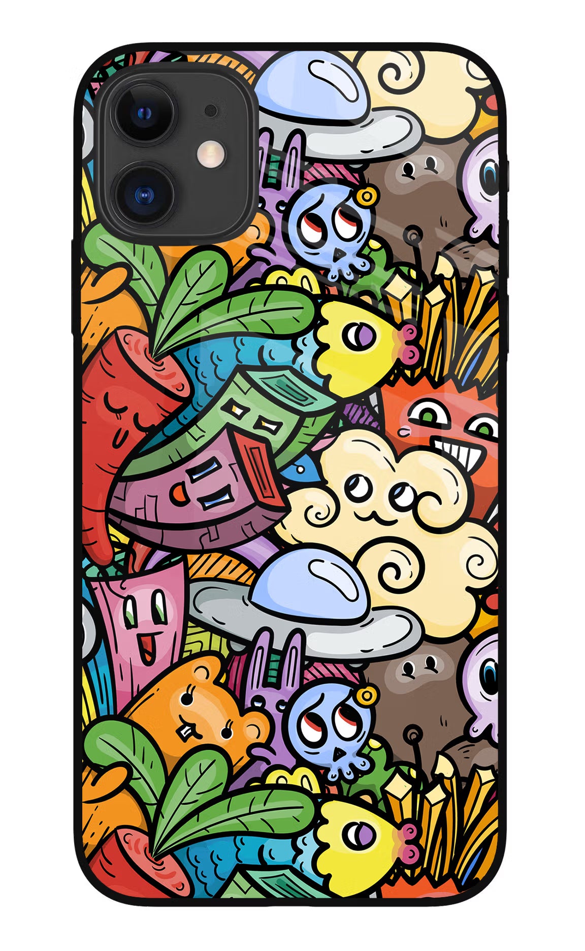 Veggie Doodle iPhone 11 Glass Case Back Cover by Casekaro
