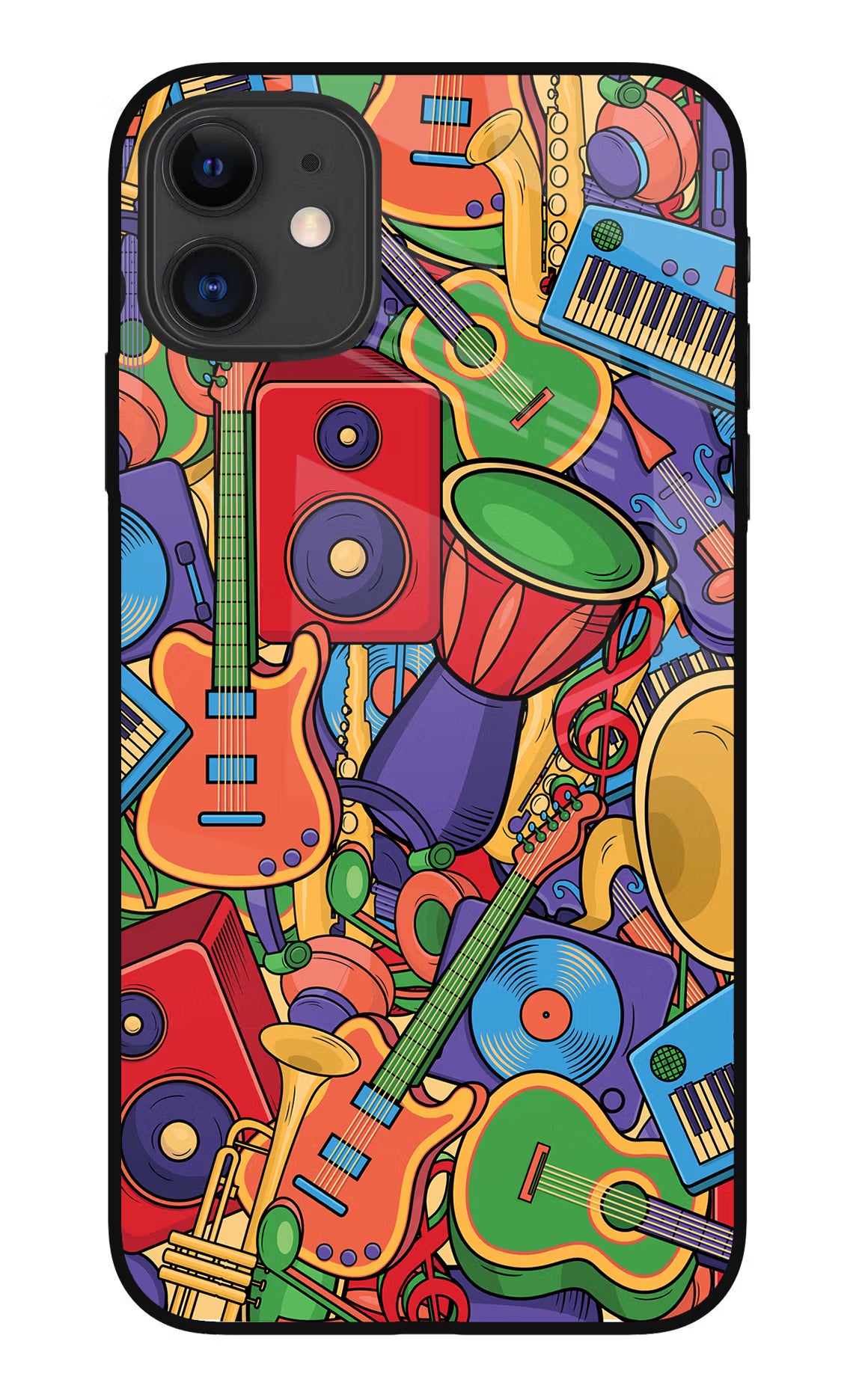 Music Instrument Doodle iPhone 11 Glass Case Back Cover by Casekaro