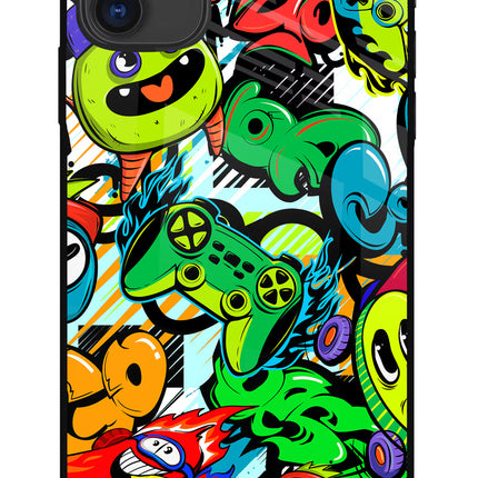 Game Doodle iPhone 11 Glass Case Back Cover by Casekaro