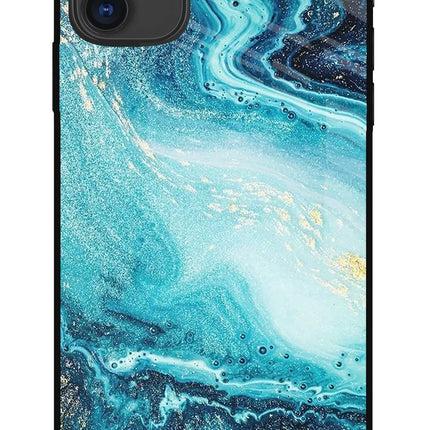 Blue Glitter Marble iPhone 11 Glass Case