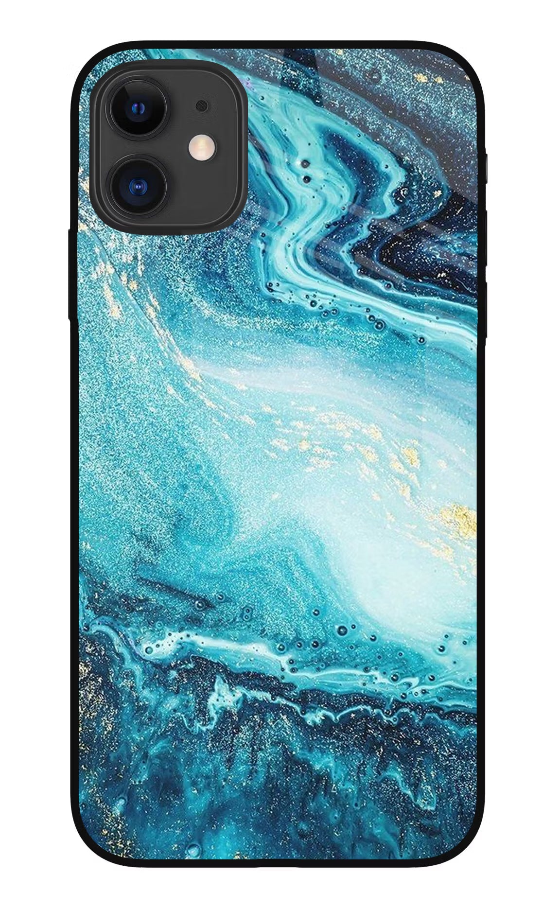 Blue Glitter Marble iPhone 11 Glass Case Back Cover by Casekaro