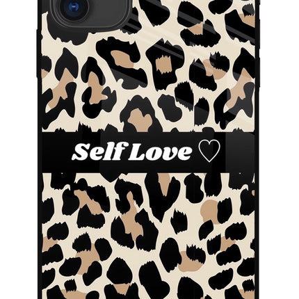 Leopard Print Self Love iPhone 11 Glass Case Back Cover by Casekaro