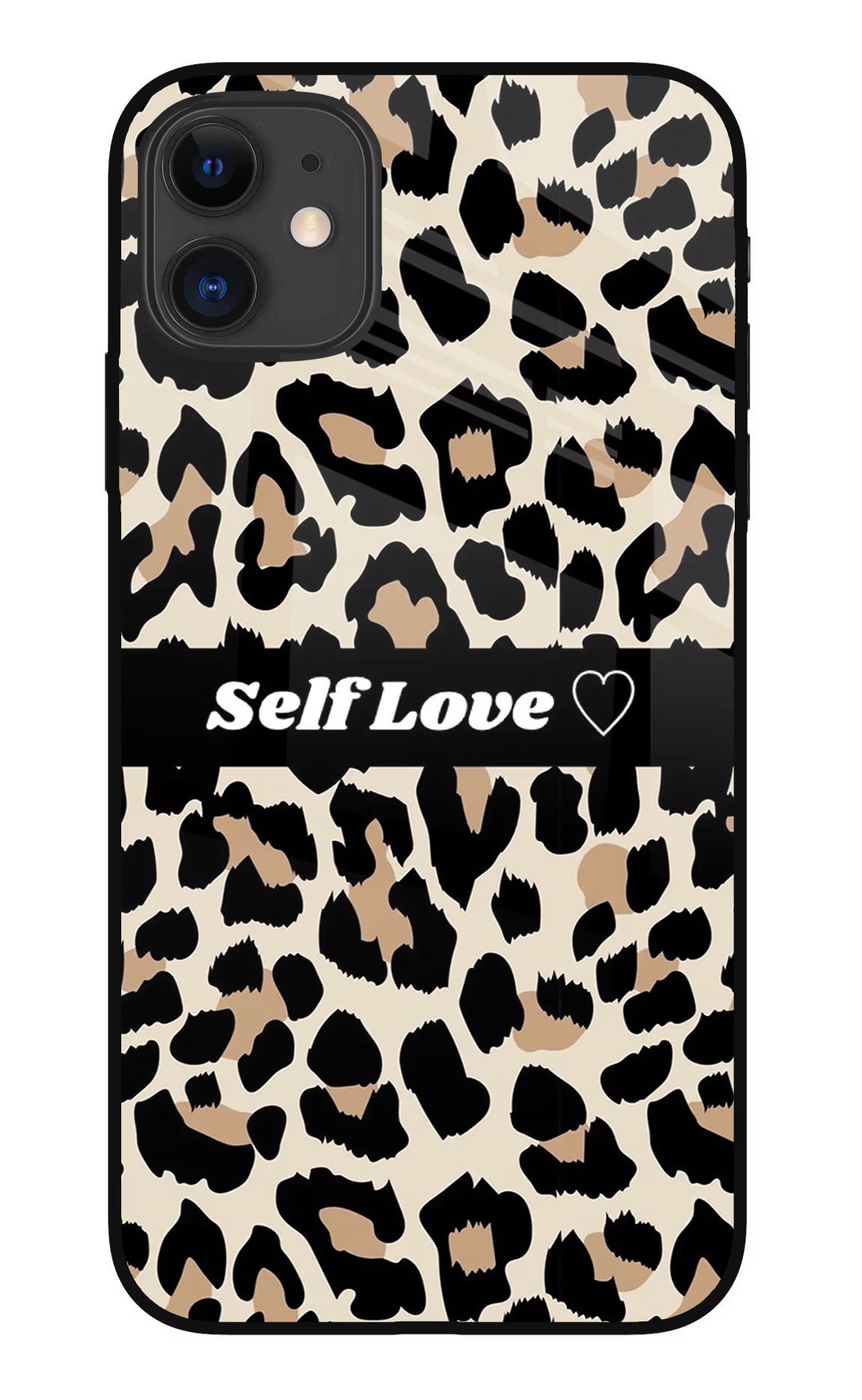 Leopard Print Self Love iPhone 11 Glass Case Back Cover by Casekaro