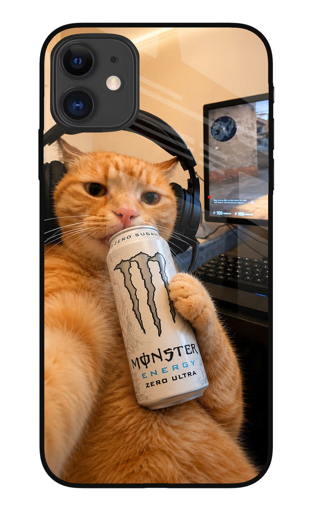 Gamer Cat Energy iPhone 11 Glass Case