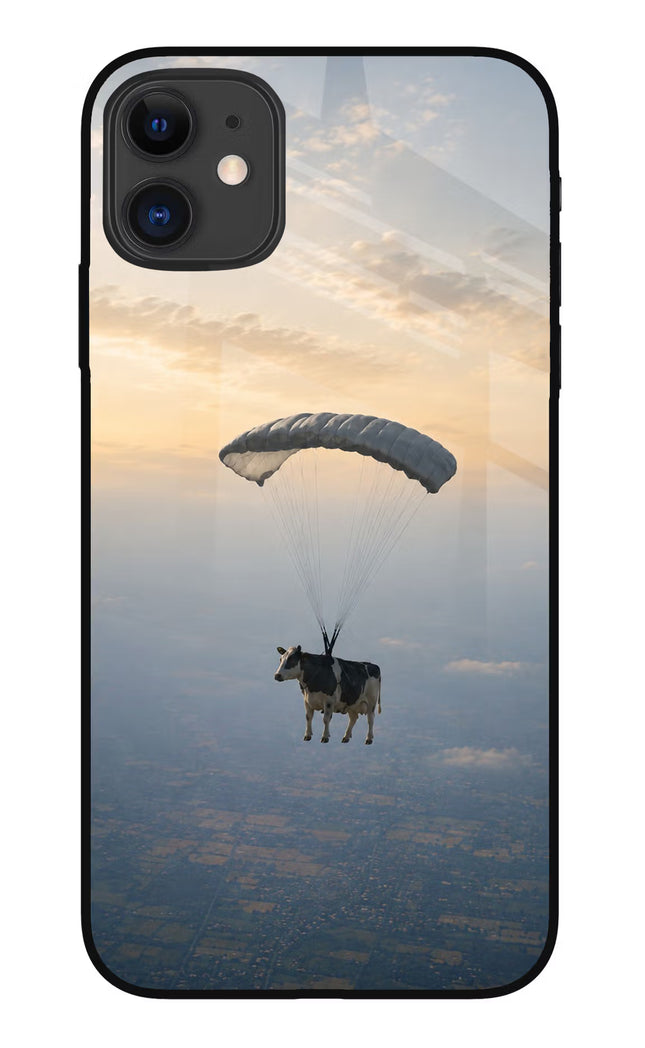 Skydiving Cow iPhone 11 Glass Case
