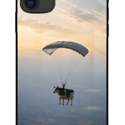 Skydiving Cow iPhone 11 Glass Case Back Cover by Casekaro