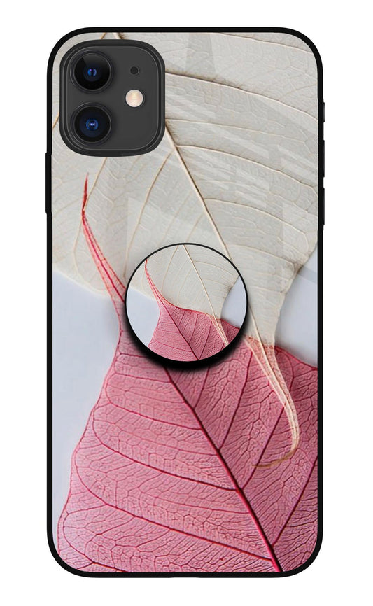 White Pink Leaf iPhone 11 Glass Case