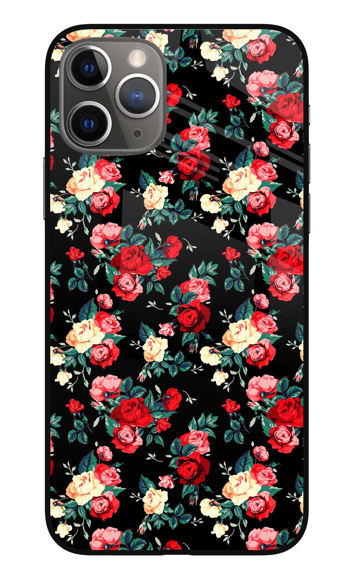Rose Pattern iPhone 11 Pro Glass Case Back Cover by Casekaro