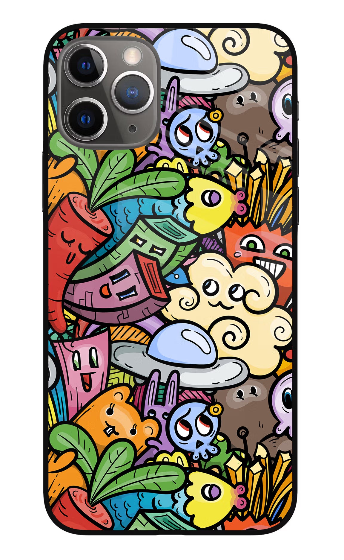 Veggie Doodle iPhone 11 Pro Glass Case Back Cover by Casekaro