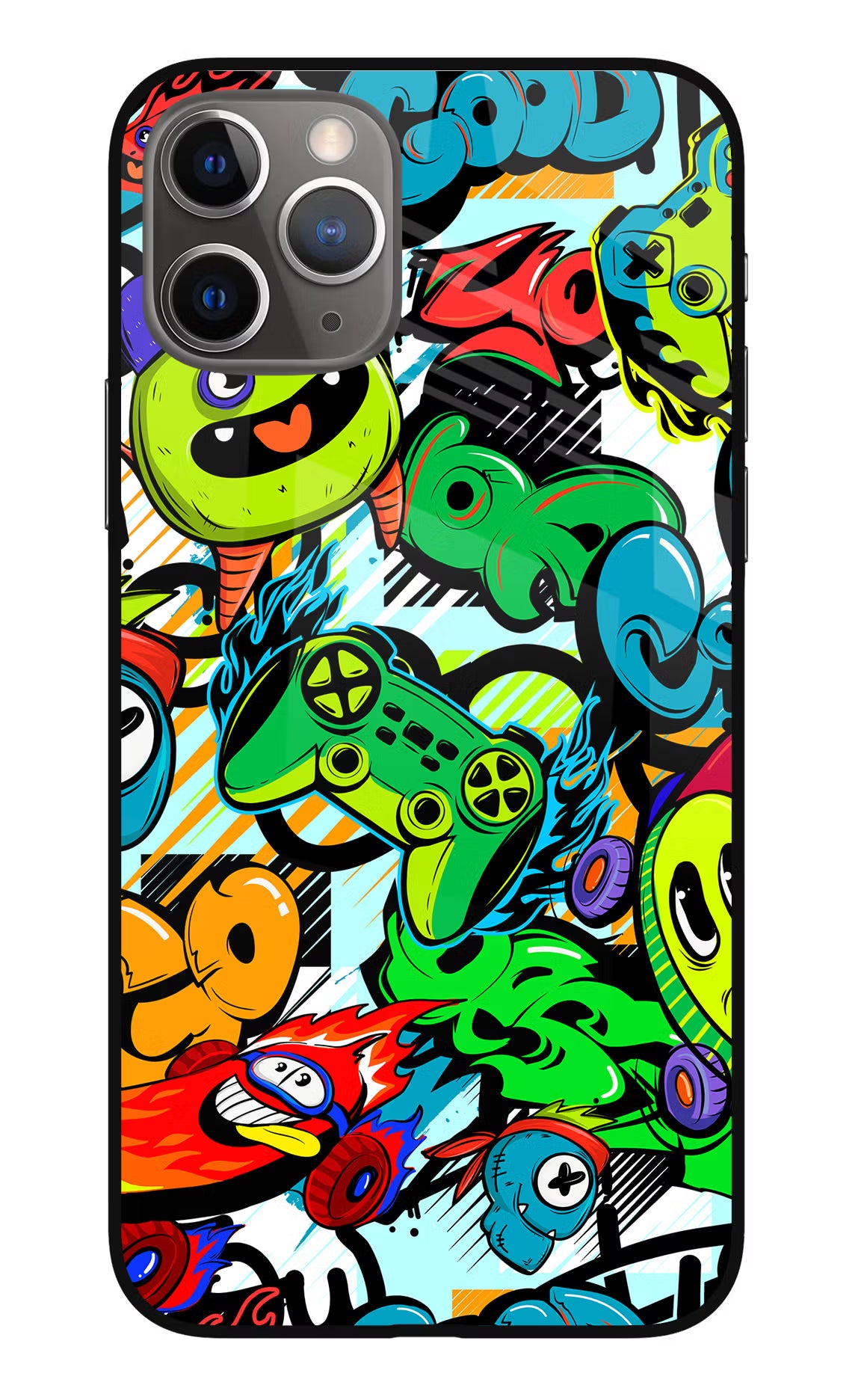 Game Doodle iPhone 11 Pro Glass Case Back Cover by Casekaro