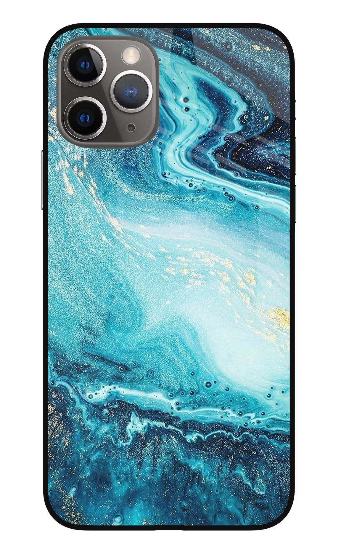 Blue Glitter Marble iPhone 11 Pro Glass Case Back Cover by Casekaro