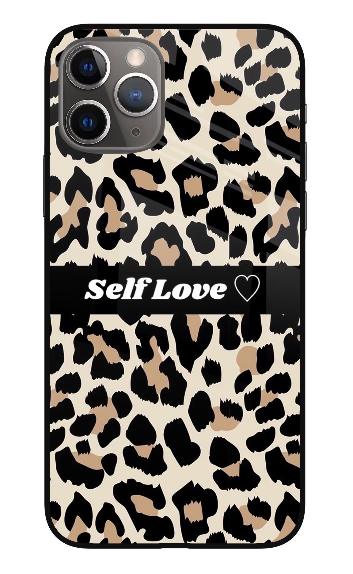 Leopard Print Self Love iPhone 11 Pro Glass Case Back Cover by Casekaro