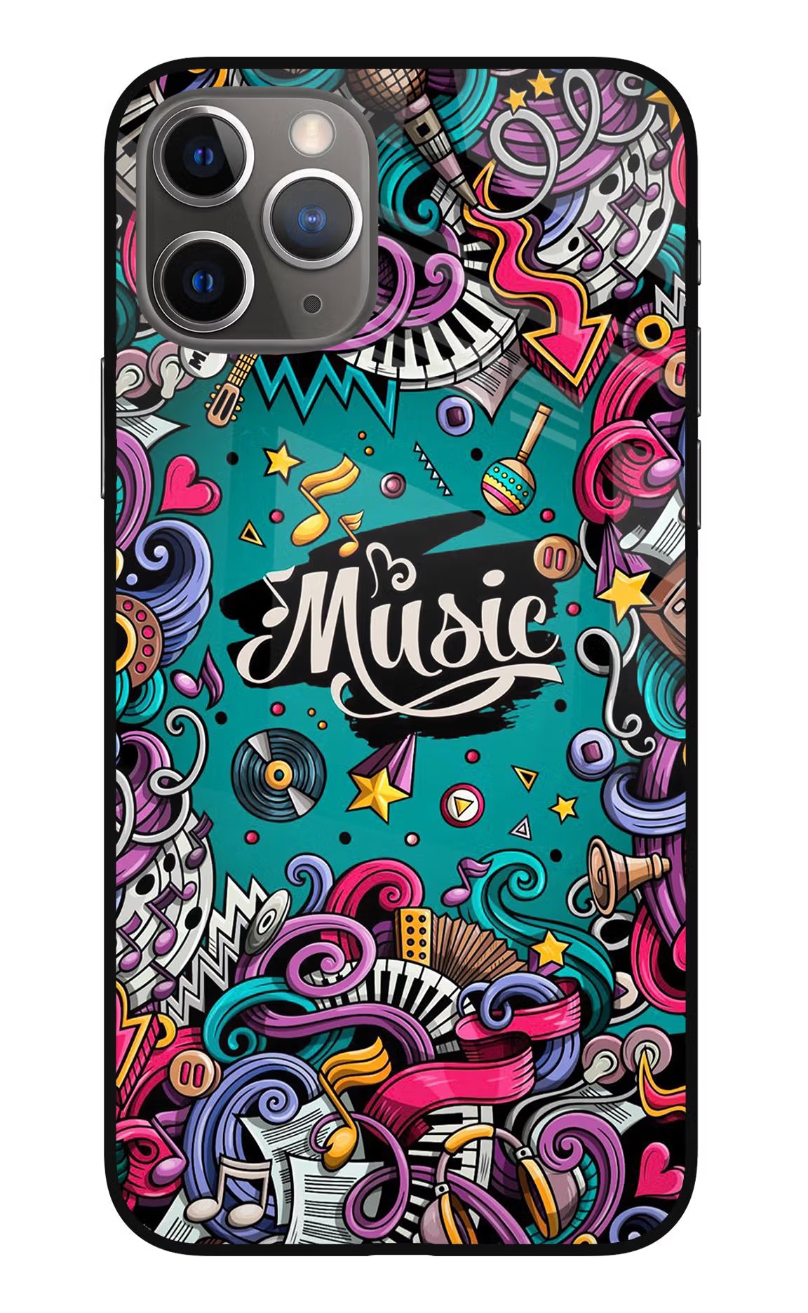 Music Graffiti iPhone 11 Pro Max Glass Case Back Cover by Casekaro