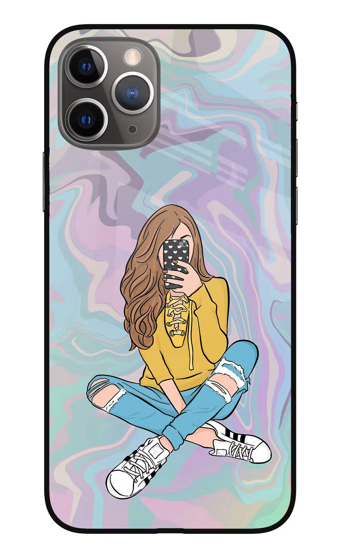 Selfie Girl iPhone 11 Pro Max Glass Case Back Cover by Casekaro