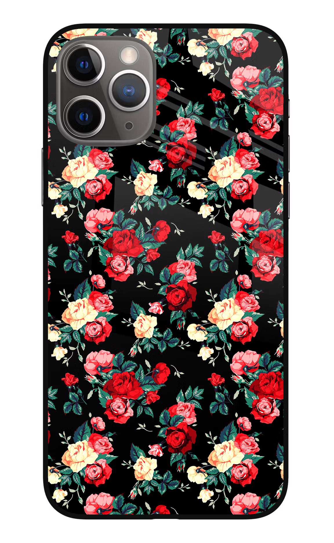 Rose Pattern iPhone 11 Pro Max Glass Case Back Cover by Casekaro