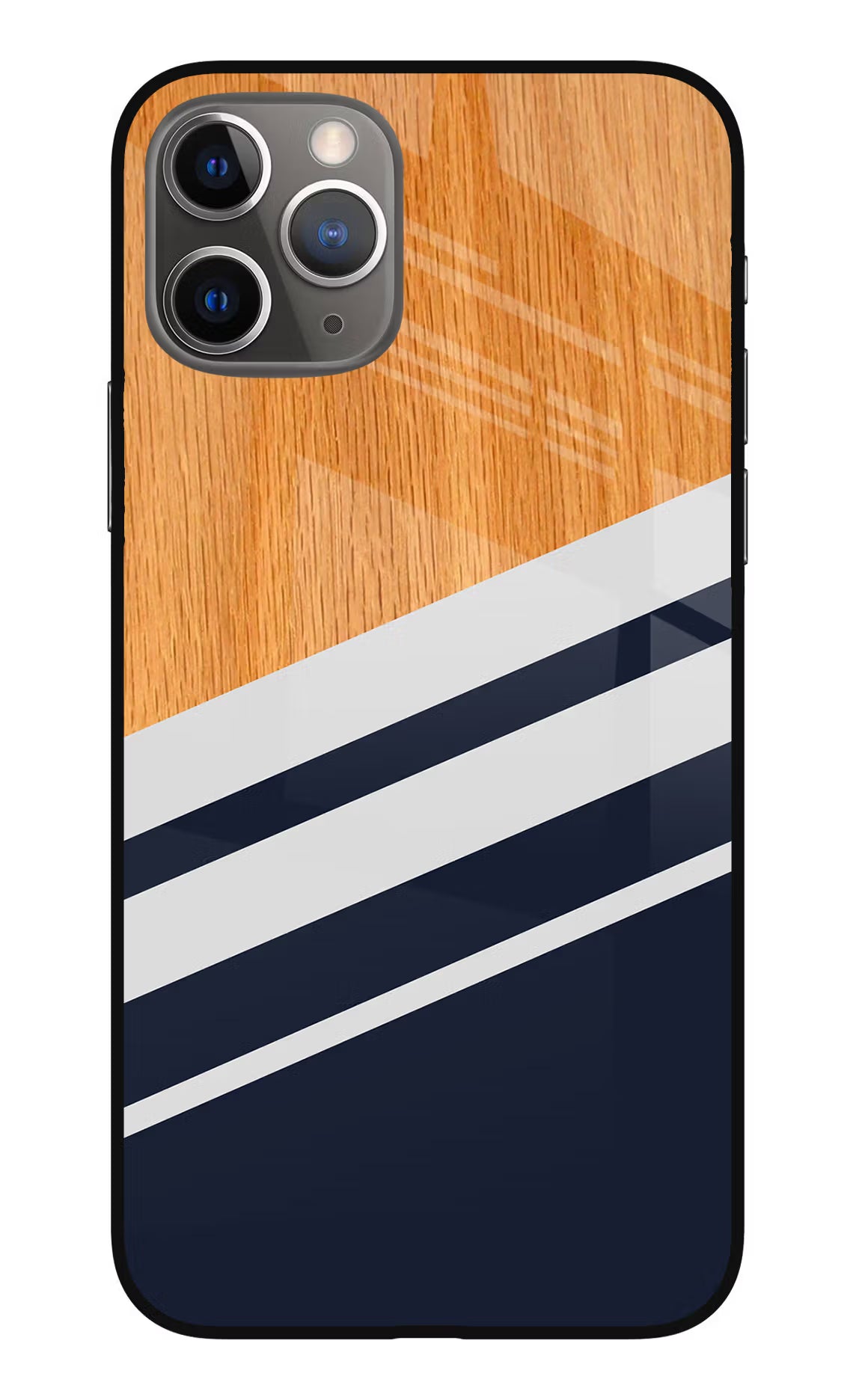 Blue and white wooden iPhone 11 Pro Max Glass Case Back Cover by Casekaro
