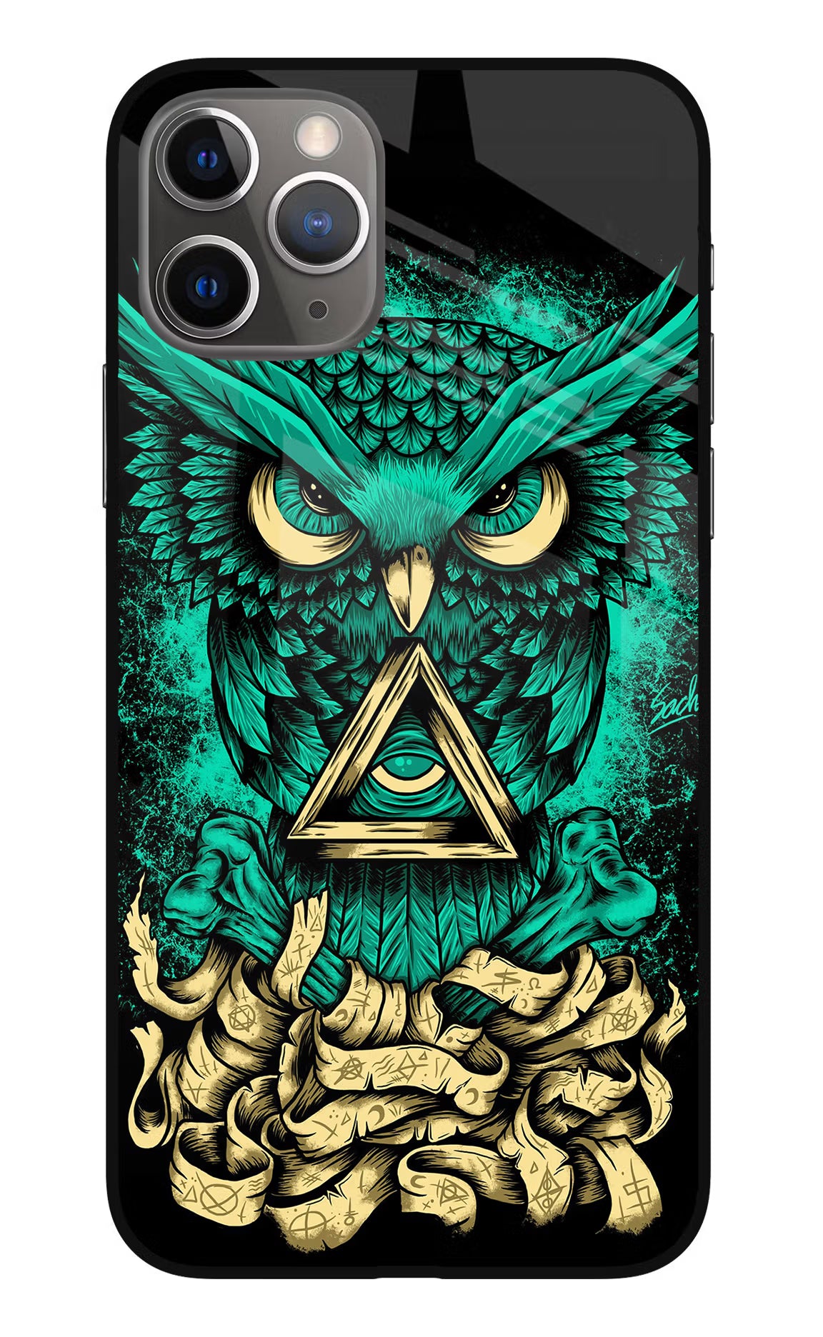 Green Owl iPhone 11 Pro Max Glass Case Back Cover by Casekaro