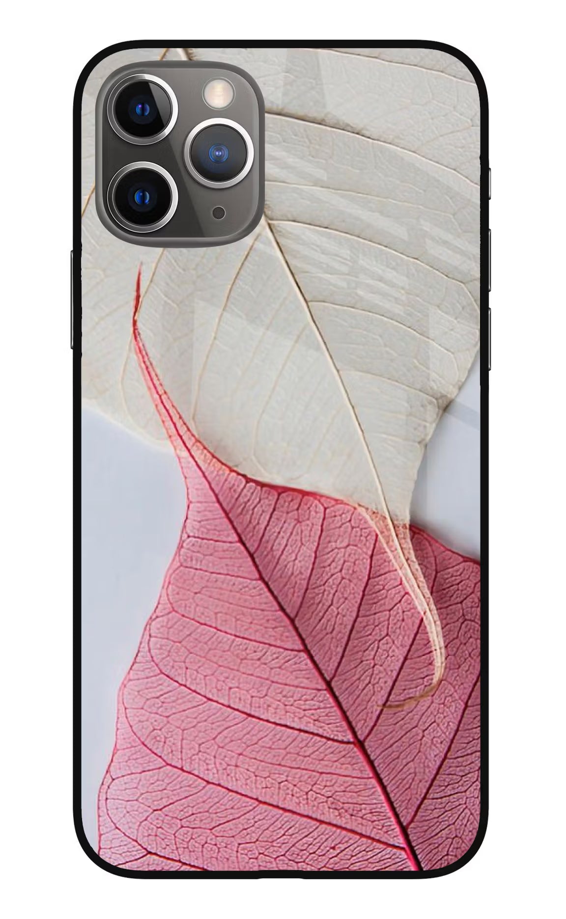 White Pink Leaf iPhone 11 Pro Max Glass Case Back Cover by Casekaro