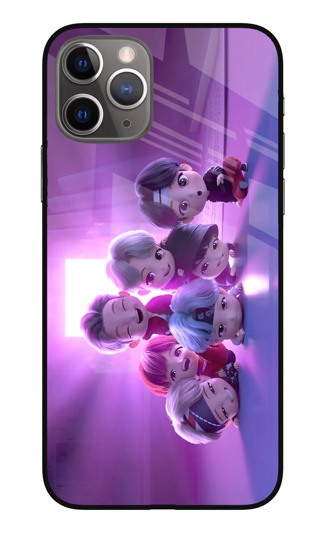 BTS Chibi iPhone 11 Pro Max Glass Case Back Cover by Casekaro
