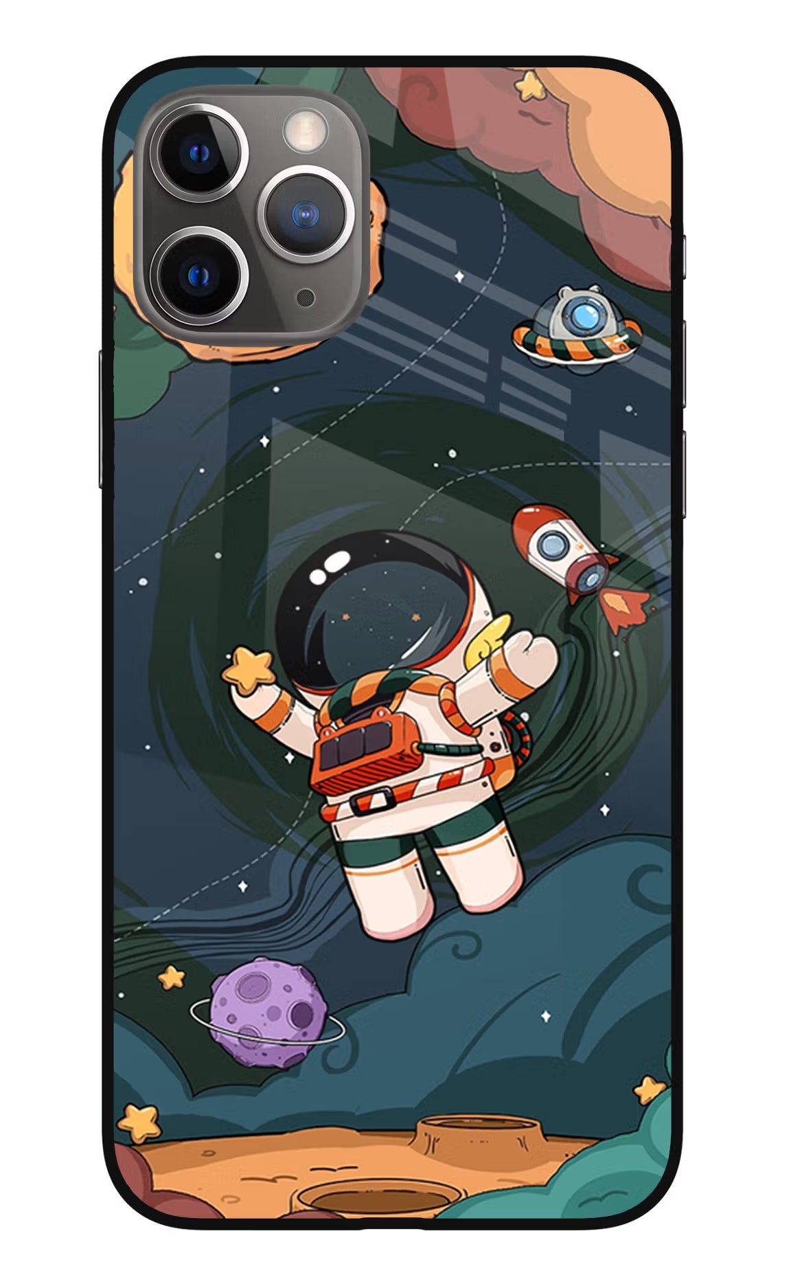 Cartoon Astronaut iPhone 11 Pro Max Glass Case Back Cover by Casekaro