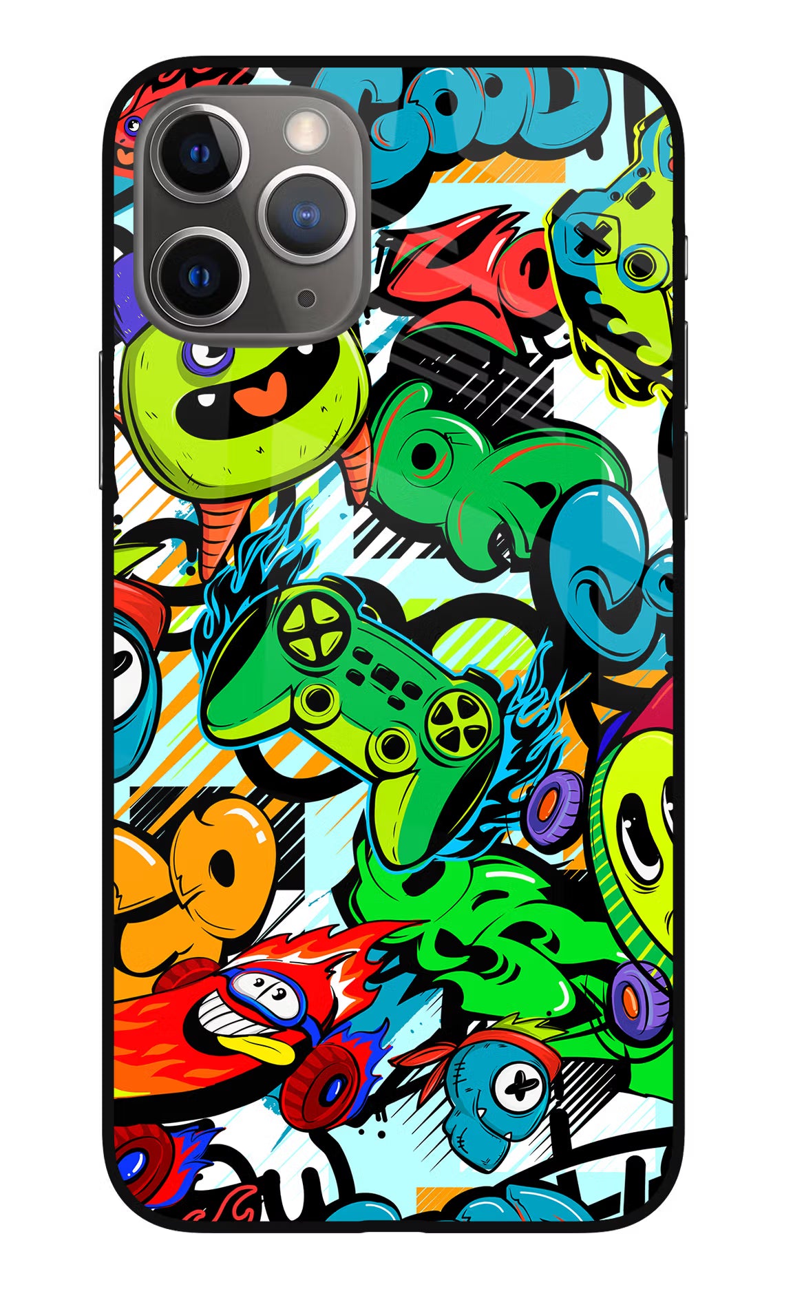 Game Doodle iPhone 11 Pro Max Glass Case Back Cover by Casekaro