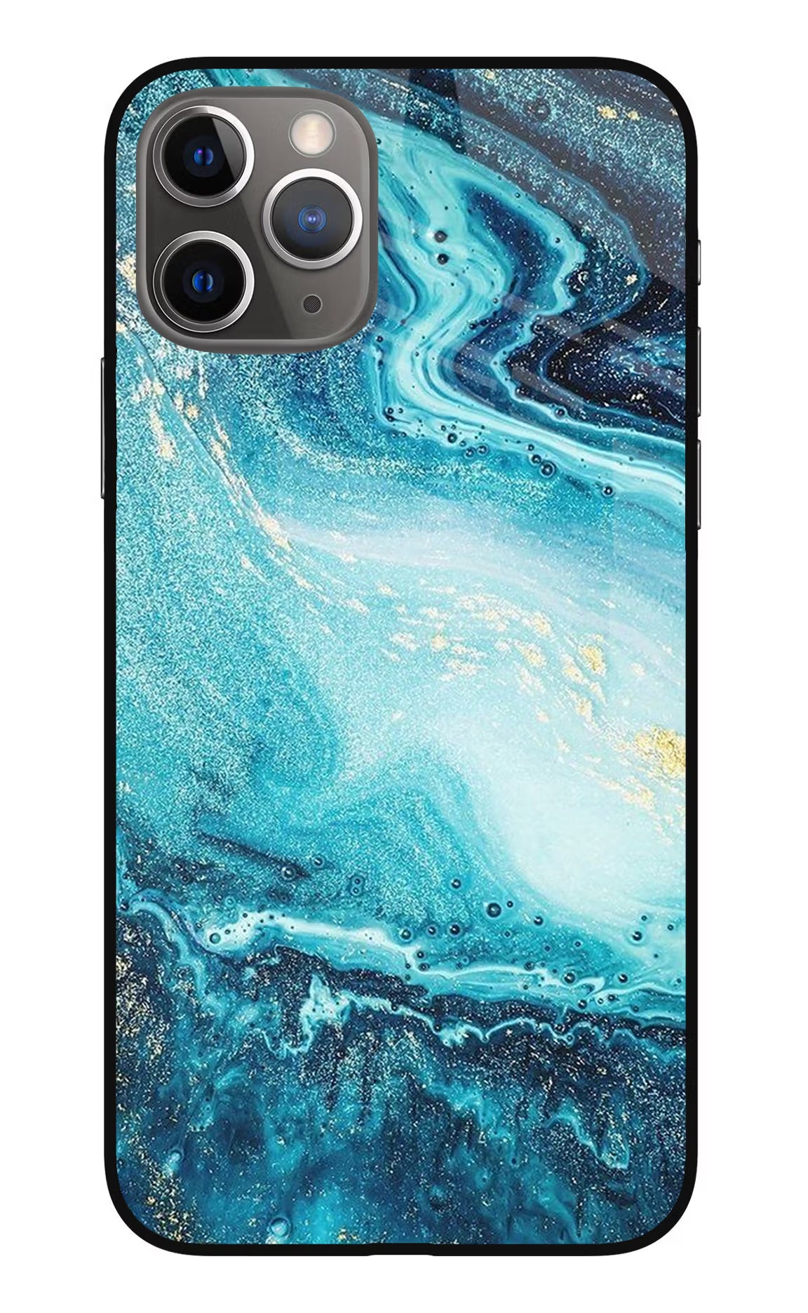 Blue Glitter Marble iPhone 11 Pro Max Glass Case Back Cover by Casekaro
