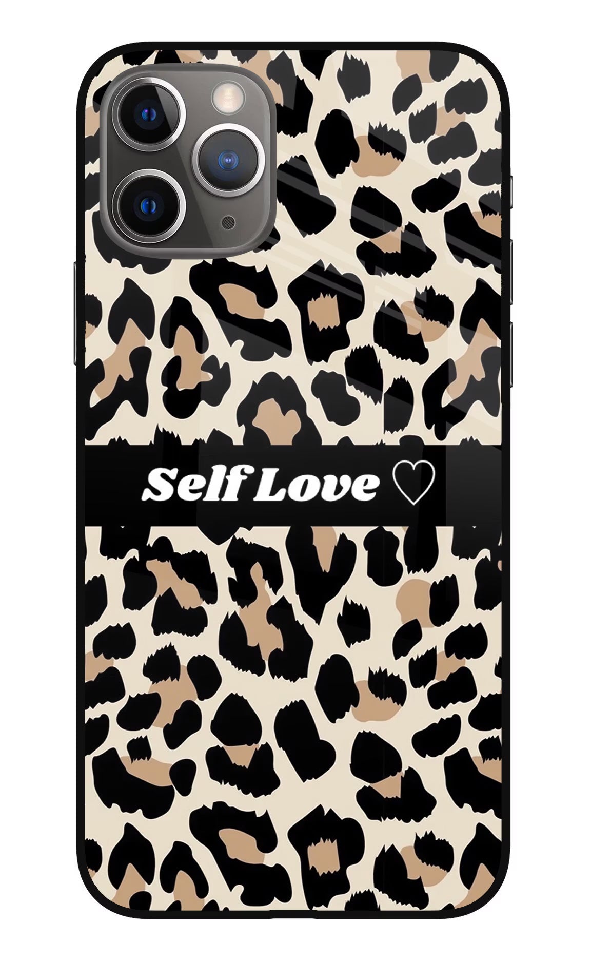Leopard Print Self Love iPhone 11 Pro Max Glass Case Back Cover by Casekaro