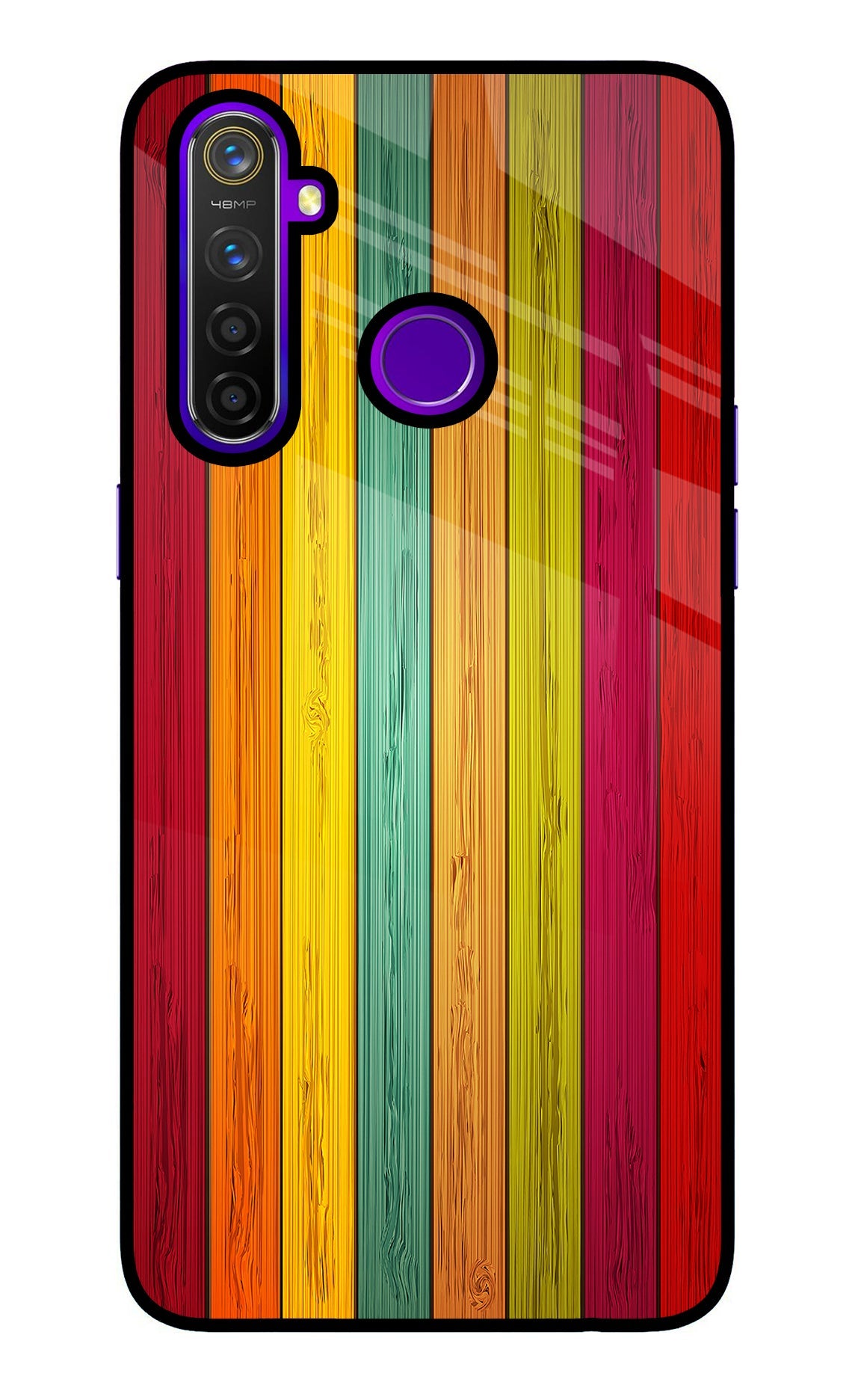 Multicolor Wooden Realme 5 Pro Glass Case