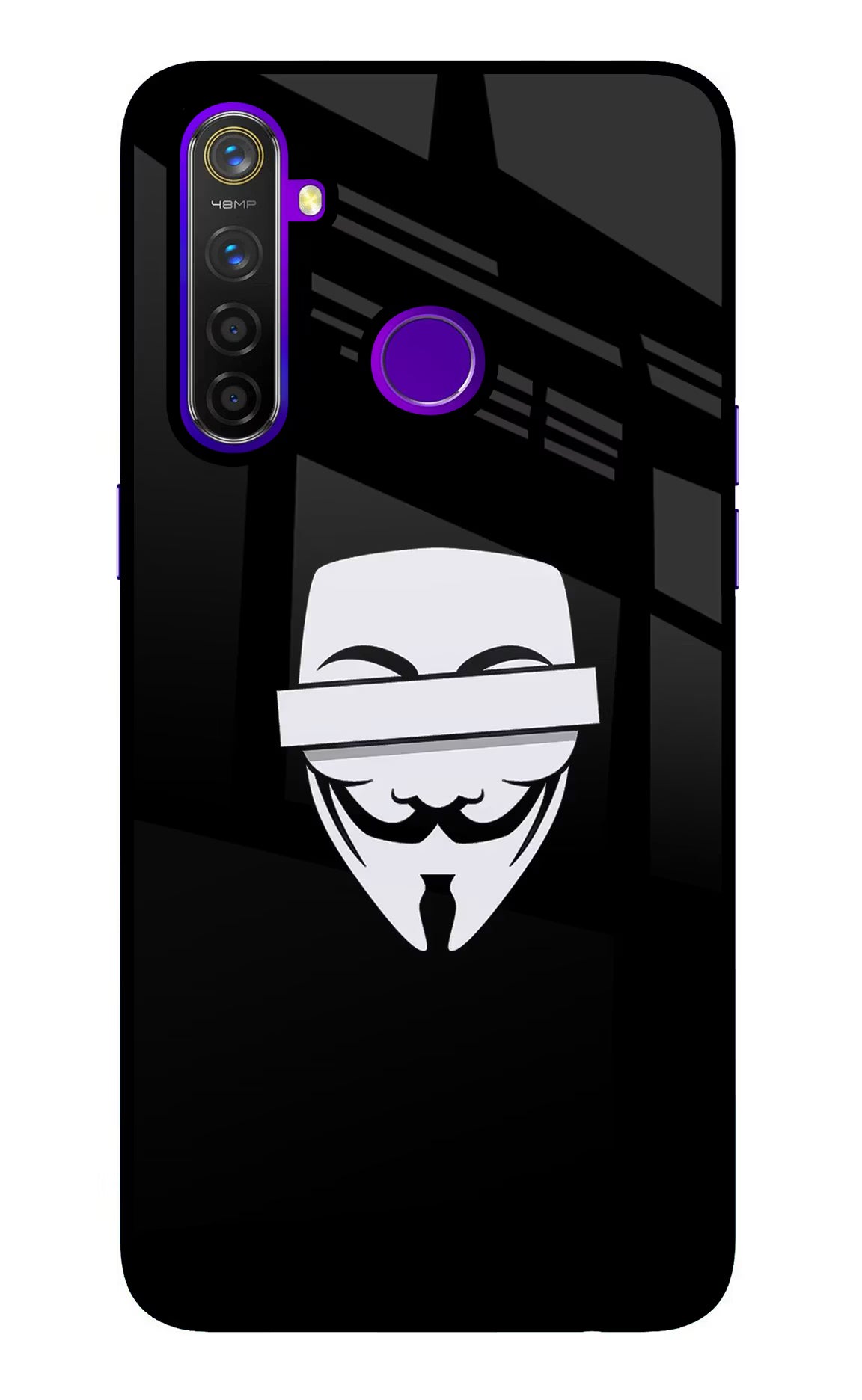 Anonymous Face Realme 5 Pro Glass Case Back Cover by Casekaro