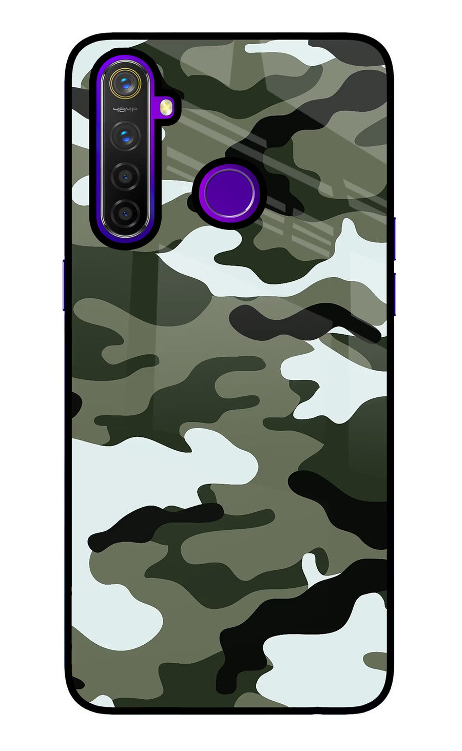 Camouflage Realme 5 Pro Back Cover, Glass case