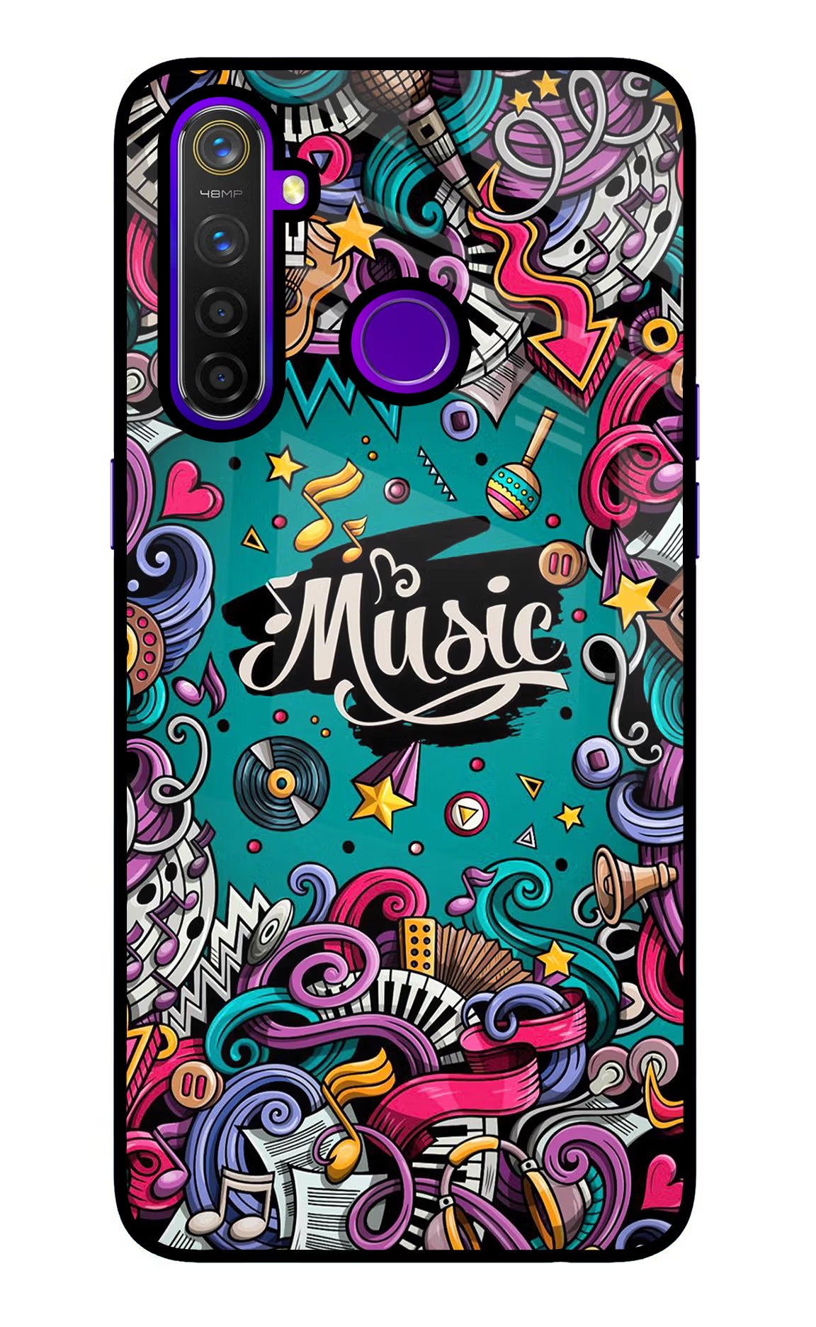 Music Graffiti Realme 5 Pro Glass Case Back Cover by Casekaro
