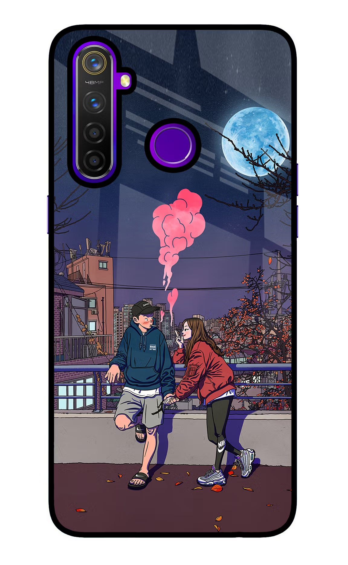 Chilling Couple Realme 5 Pro Glass Case Back Cover by Casekaro