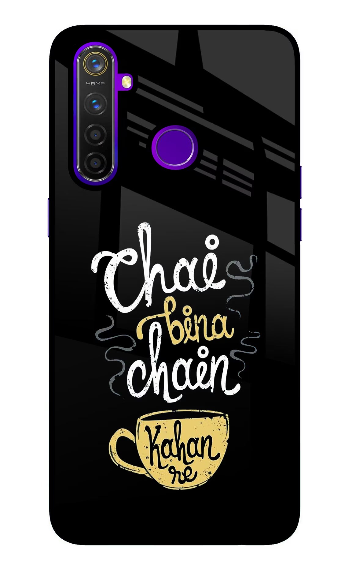 Chai Bina Chain Kaha Re Realme 5 Pro Glass Case Back Cover by Casekaro