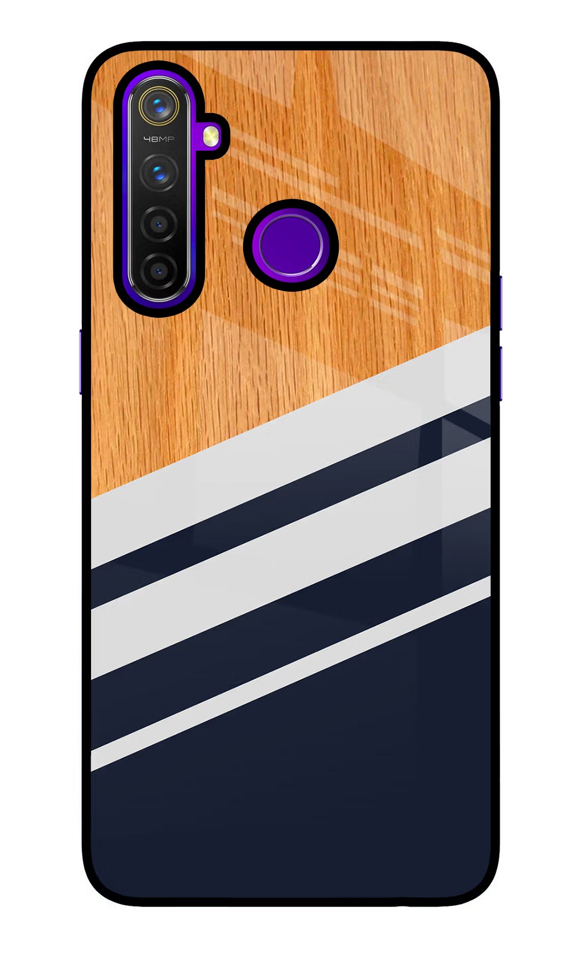 Blue and white wooden Realme 5 Pro Glass Case Back Cover by Casekaro